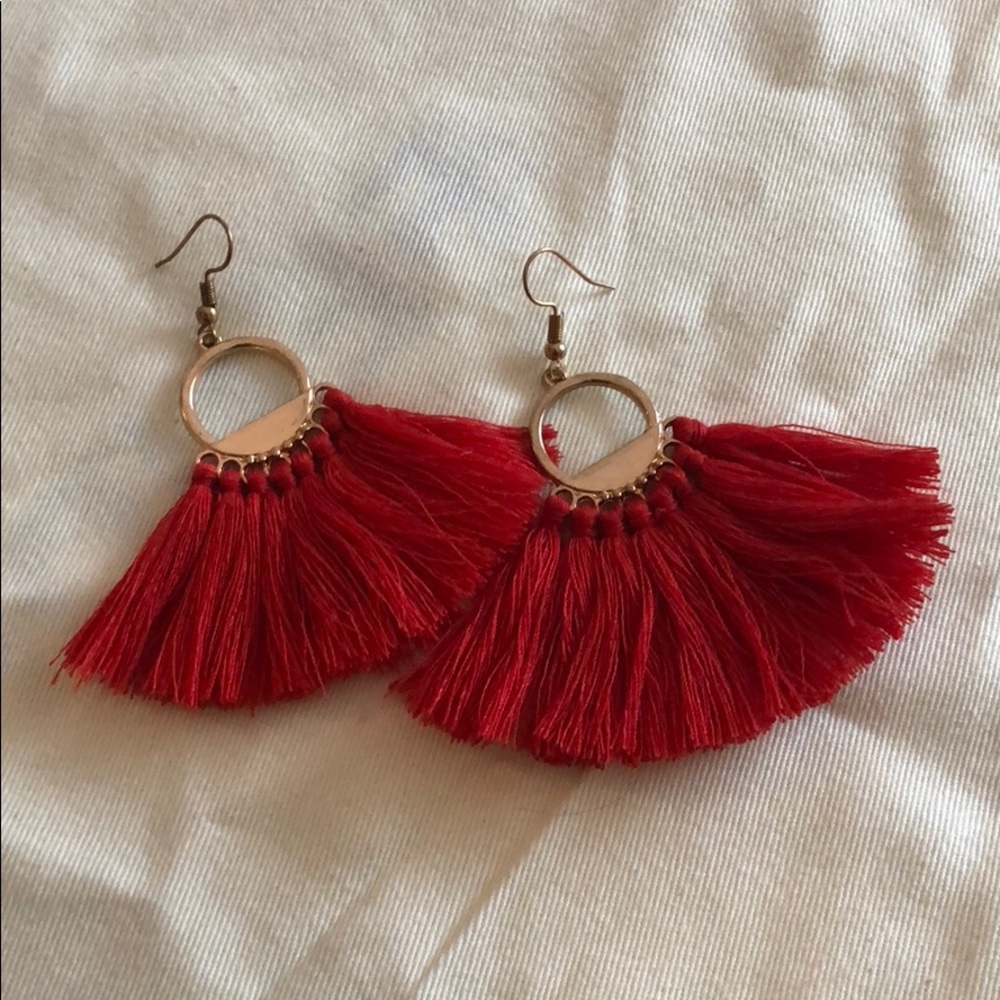 Gold and Red Tassel Earrings